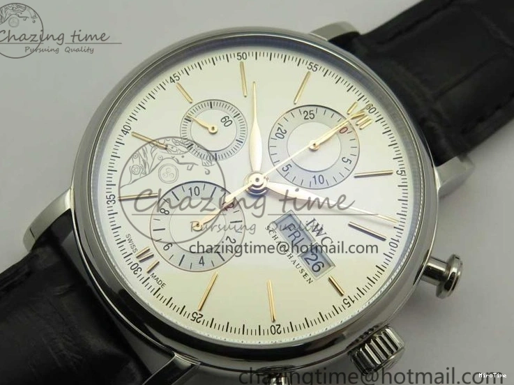 MIROTIME 0129 Snug Portofino IW391022 SS ZK 1:1 Best Edition White Dial Gold Markers On Black Leather Strap A 7130